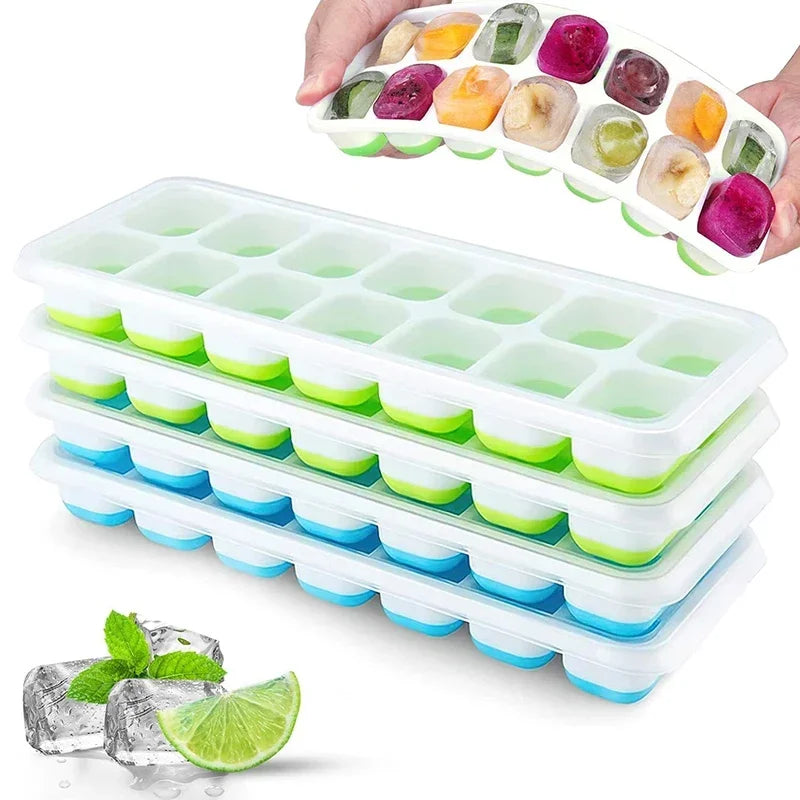 Silicone Ice Cube Tray 14-Grid with Lid | BPA-Free Ice Maker