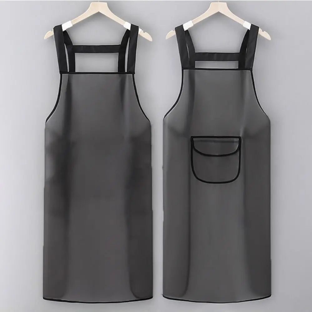 PVC Waterproof Kitchen Apron – Transparent Black, Oil-Resistant