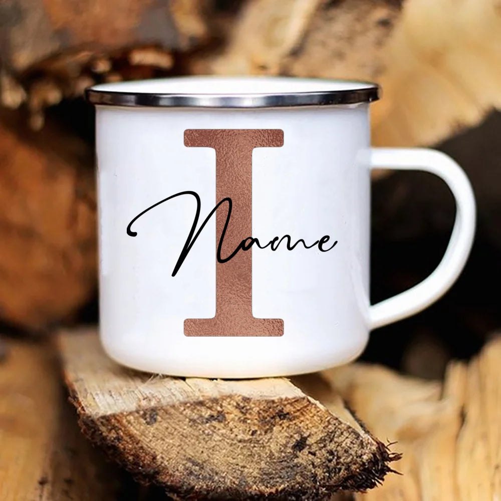 Personalized Initial & Name Enamel Mug – Wedding & Party Gift