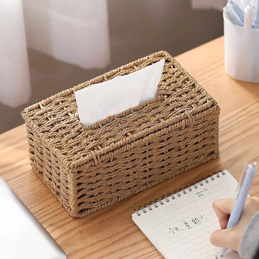 Rattan Woven Tissue Box – Vintage Home & Office Organizer