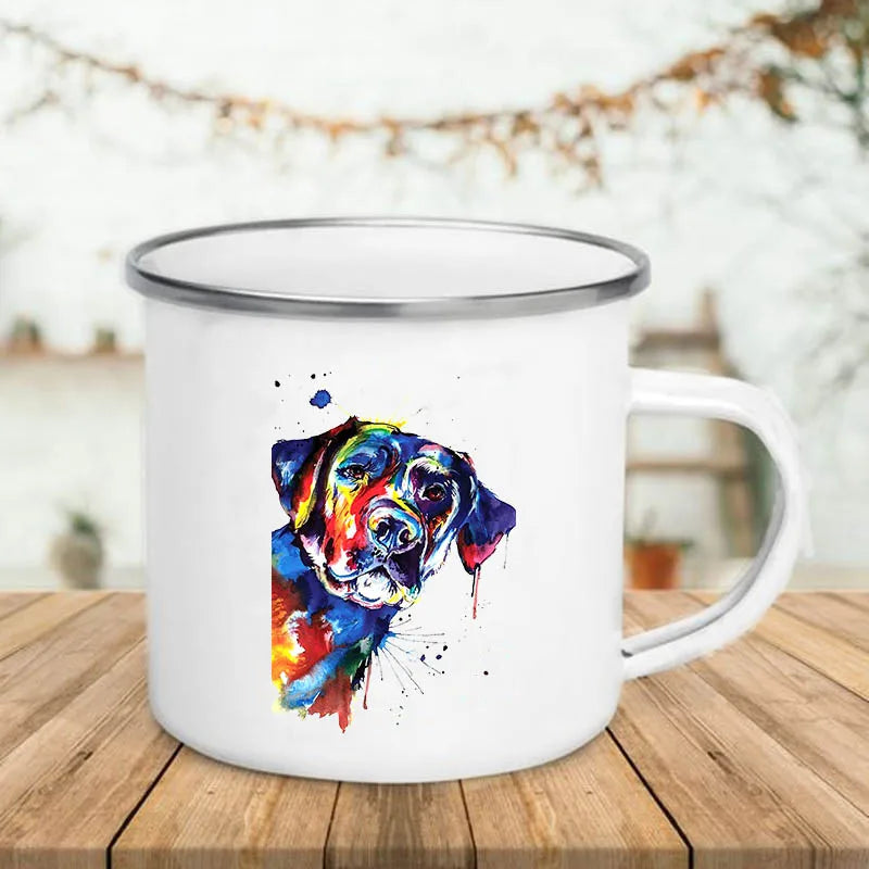 Watercolor Dog Print Enamel Camping Mug 360ml | Dog Lover Gift