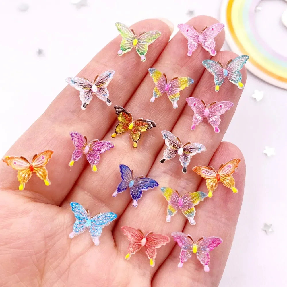 50pcs Glitter Resin Butterfly Flatback Rhinestones – DIY Nail Art
