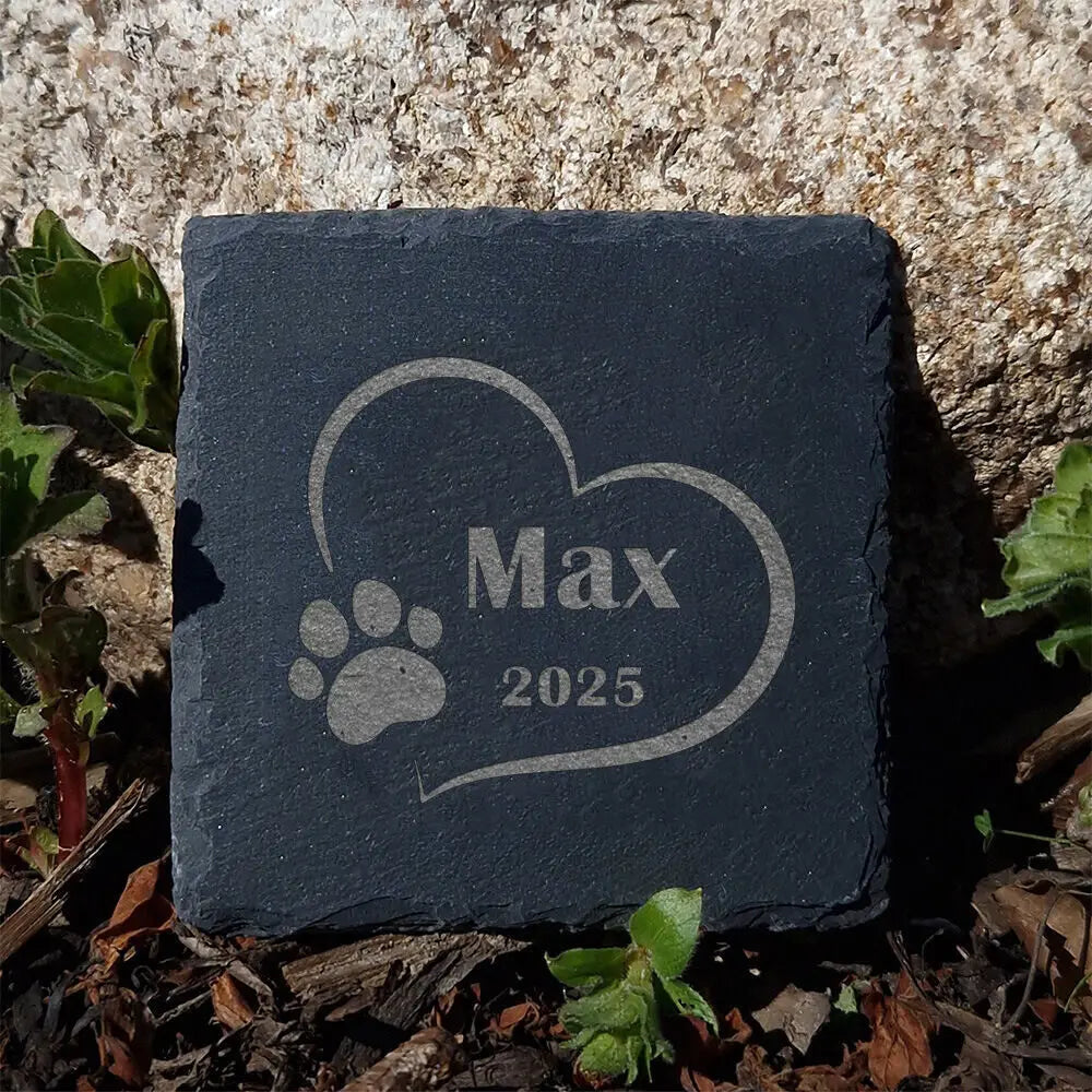 Personalized Dog Memorial Slate Plaque – Pawprint Stone