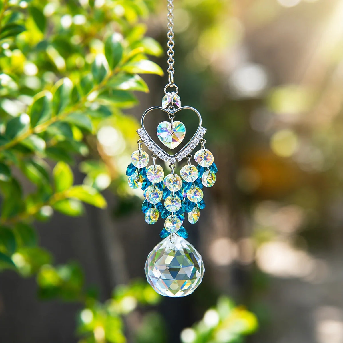 Heart Crystal Sun Catcher Hanging Prism Ornament – Blue Beads
