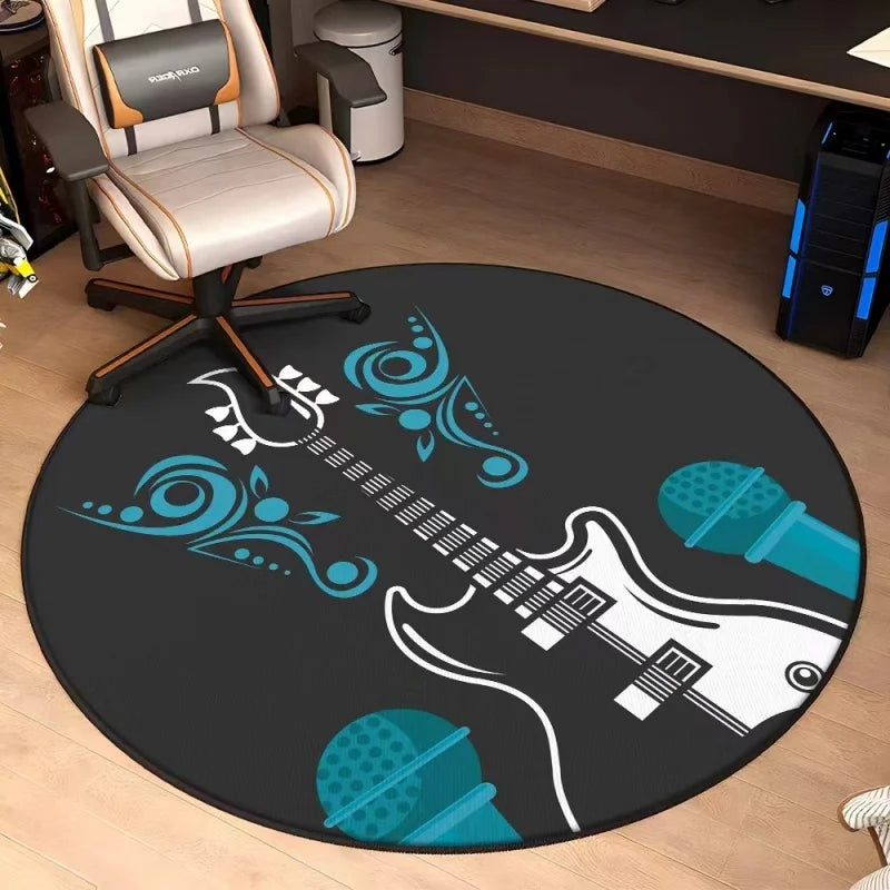 Round Music Rug – Vinyl Record & Microphone Design | 3 Sizes