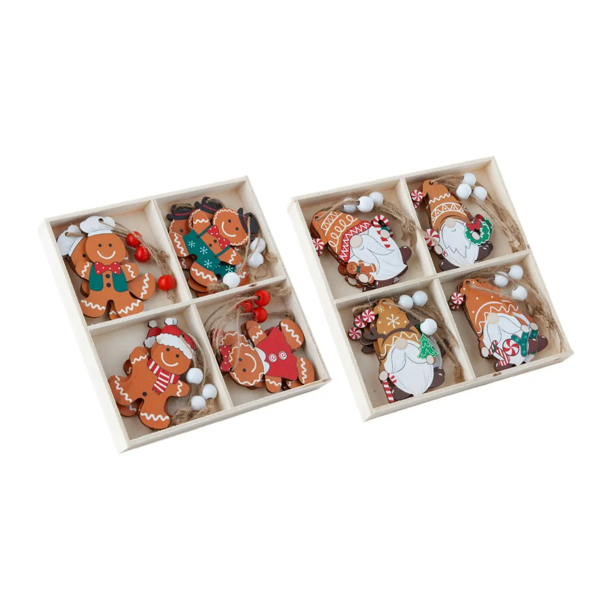 Wooden Gingerbread Man Christmas Ornaments Set of 12