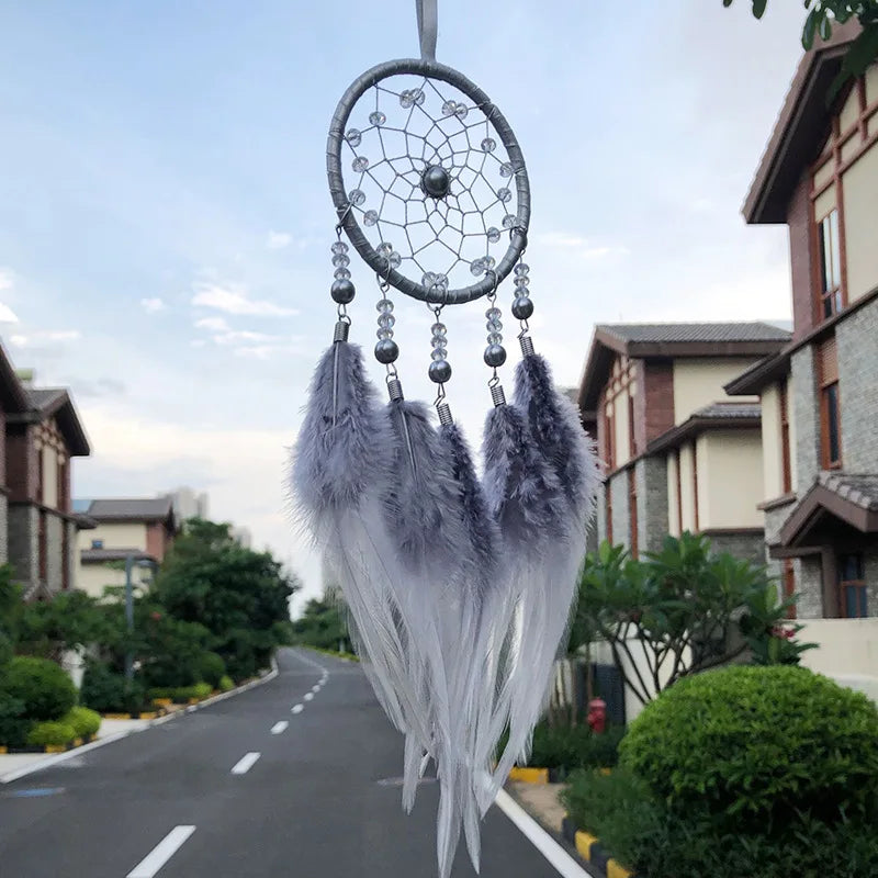 Boho Dream Catcher Ornament – Crystal Beads & Feathers Décor