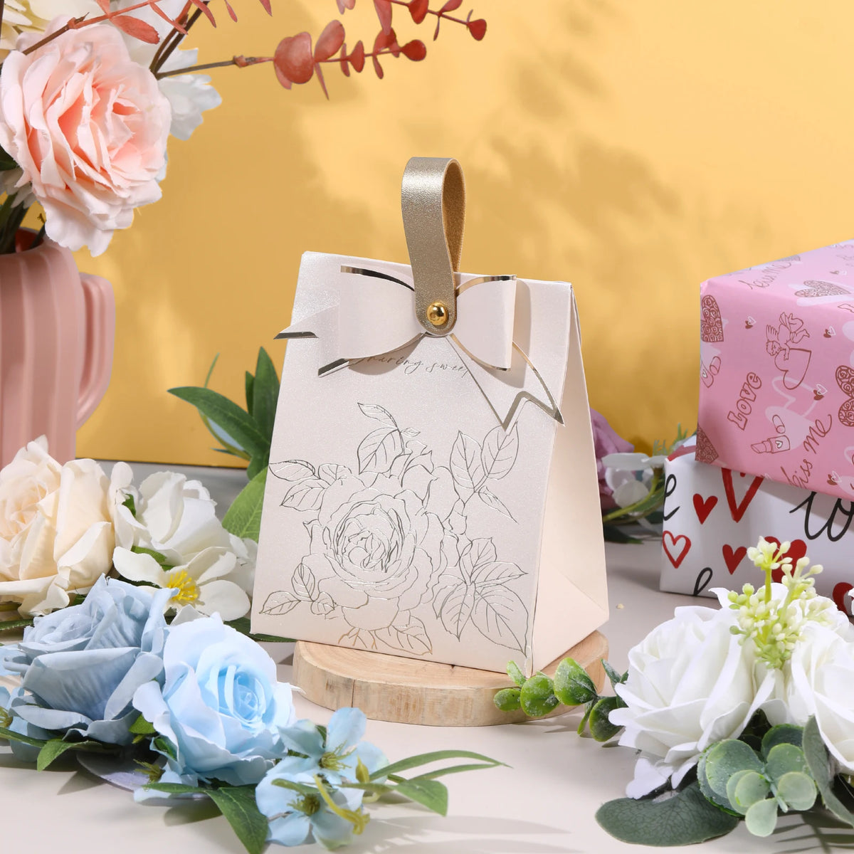 Floral Birds Forest Wedding Candy Gift Box | DIY Kraft Paper