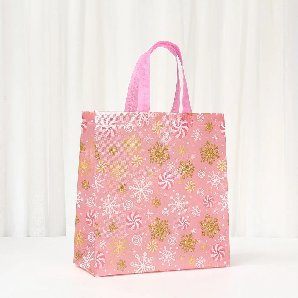 Pink Christmas Snowflake Non-Woven Gift Bag – Foldable & Reusable