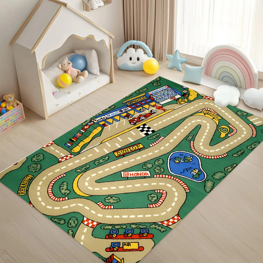 Kids Cartoon Road Play Mat – Non-Slip Floor Rug | 4 Sizes