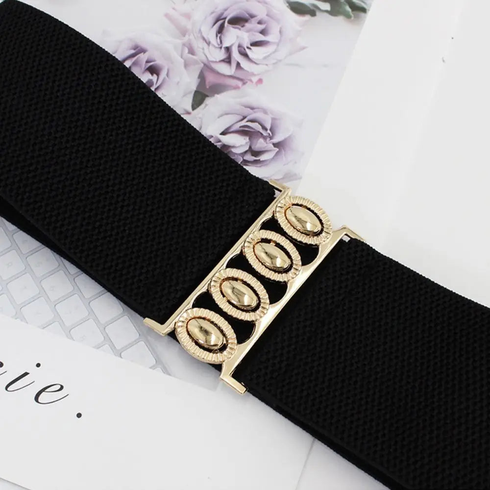 Women's Wide Elastic Waist Belt with Metal Buckle – 3 Colors