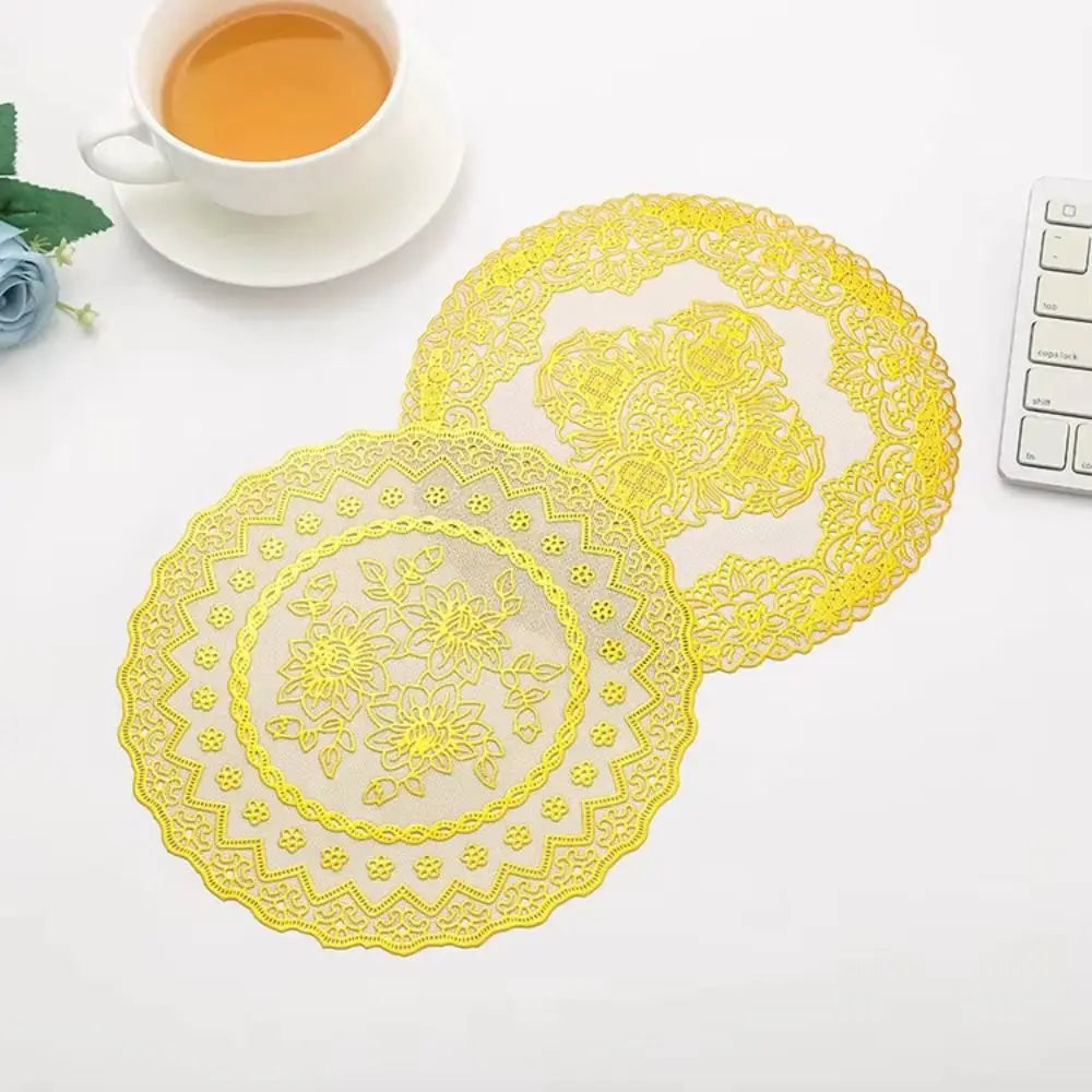 Gold Round Lace PVC Coaster Mat – Wedding & Party Table Décor
