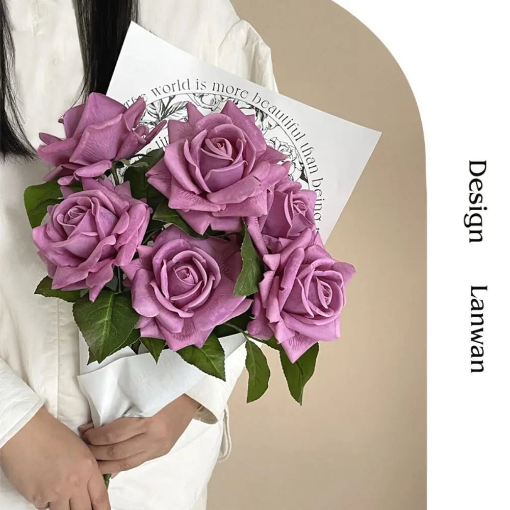 Real Touch Artificial Rose Single Stem – Multicolor Silk Flower