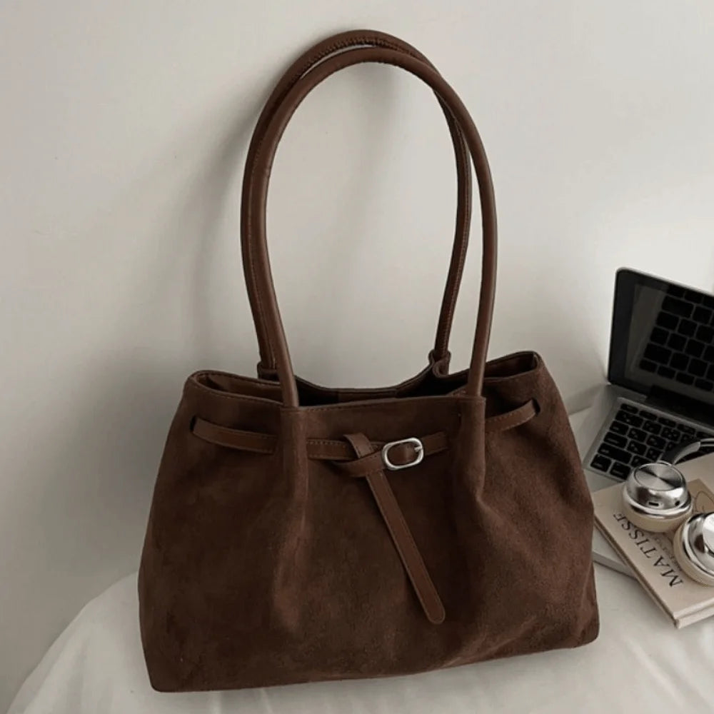 Elegant Suede Shoulder Bag – Large Tote | 4 Colors