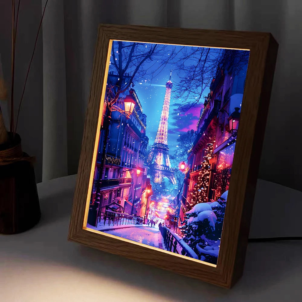 USB LED City Night Scene Light Picture – Wood Frame Wall Art