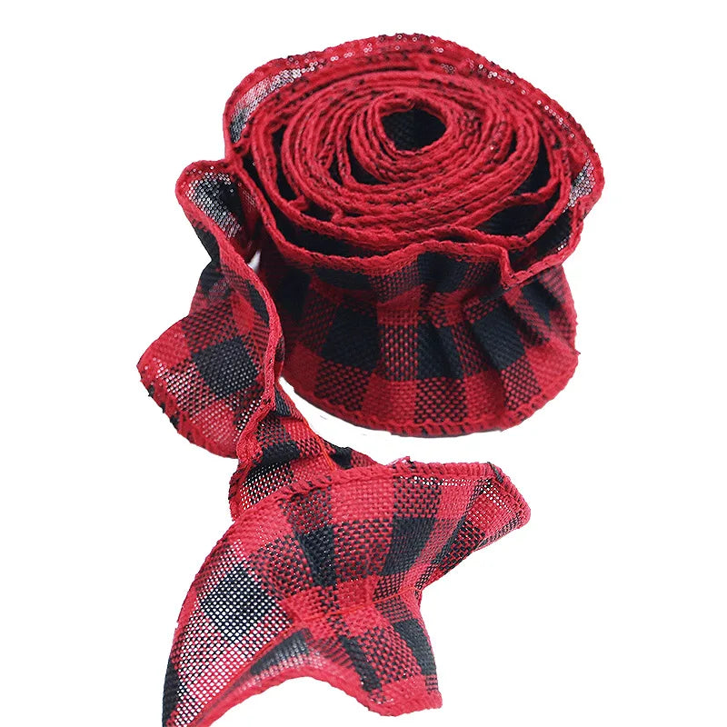 Christmas Plaid Linen Lace Ribbon 50mm 2M | Wreath & Gift Trim