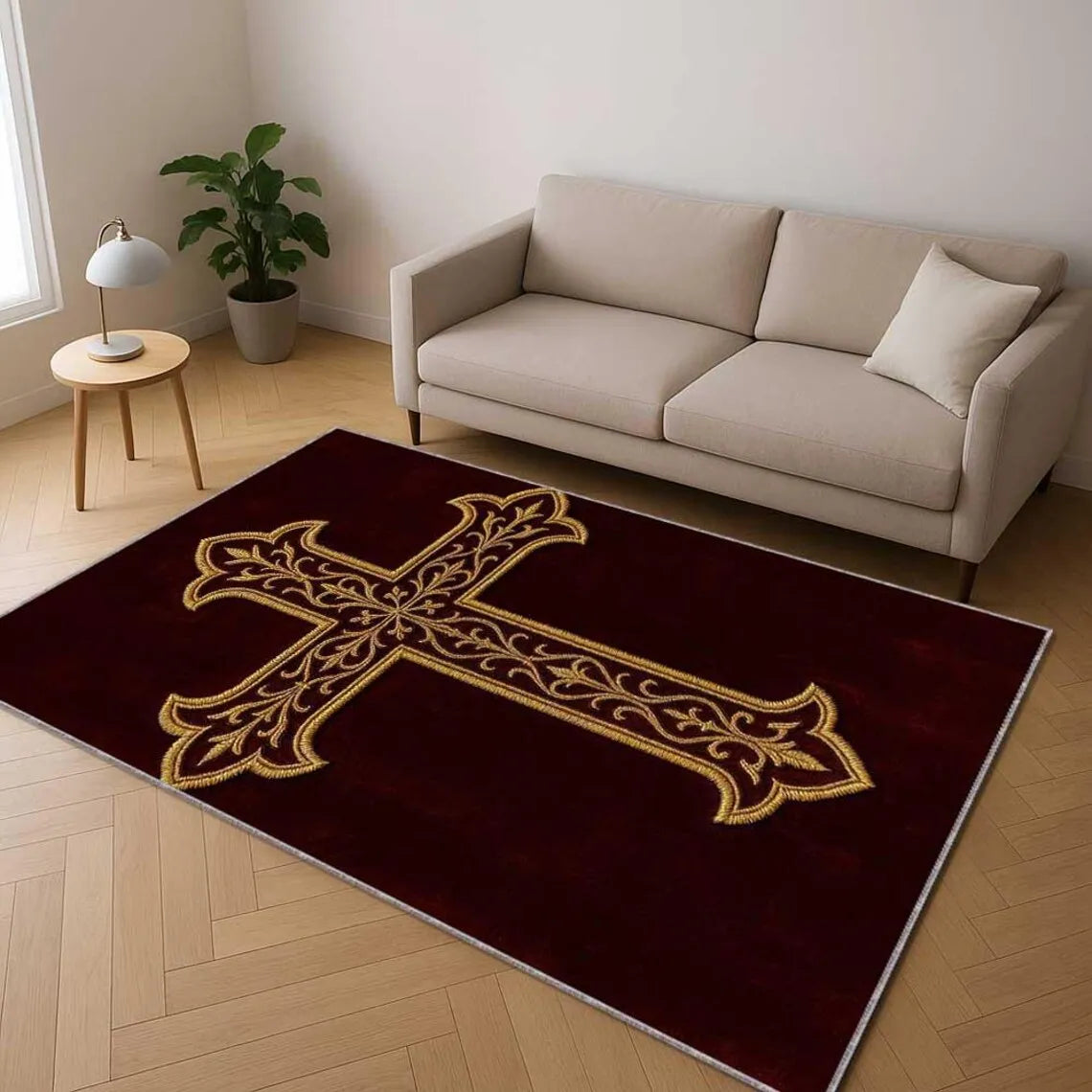Islamic Prayer Rug – Gold Mihrab Arch Pattern Muslim Mat