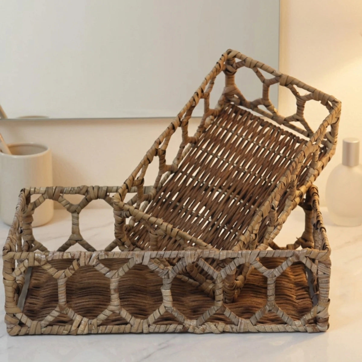 2-Pack Rectangular Rattan Storage Baskets | Wicker Organizer