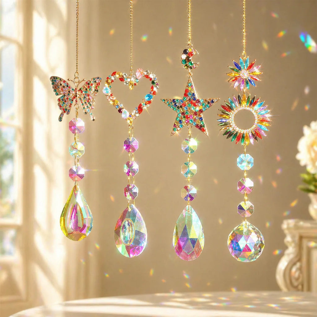 Crystal Suncatcher Set 4Pcs – Rainbow Window Hanging Ornaments