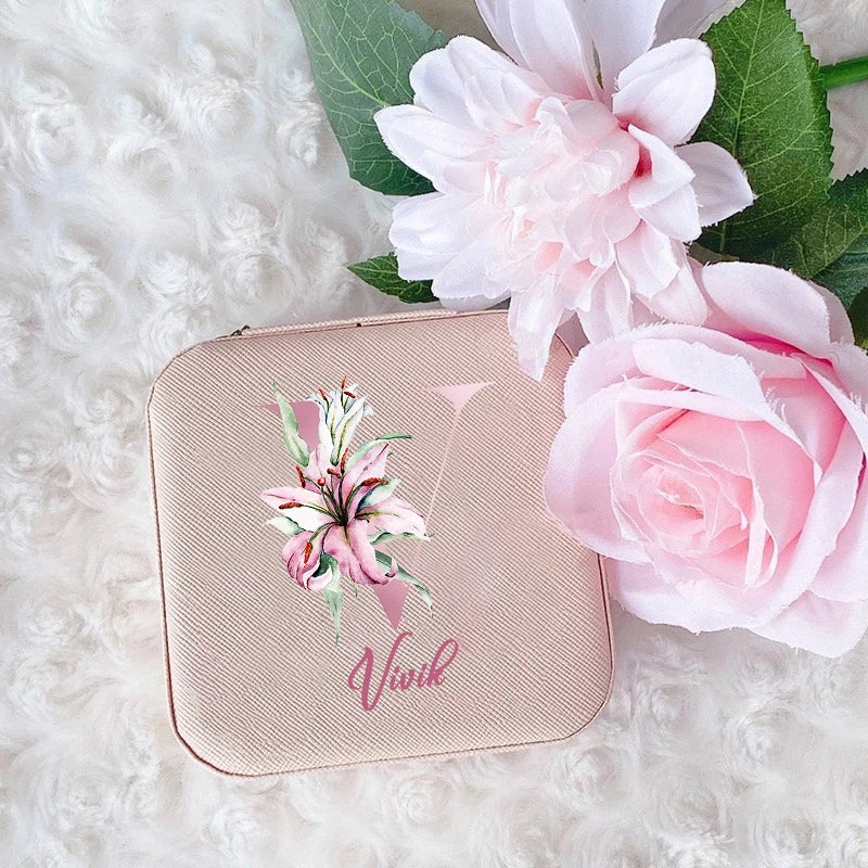 Personalized Travel Jewelry Box – Custom Initial & Name Gift