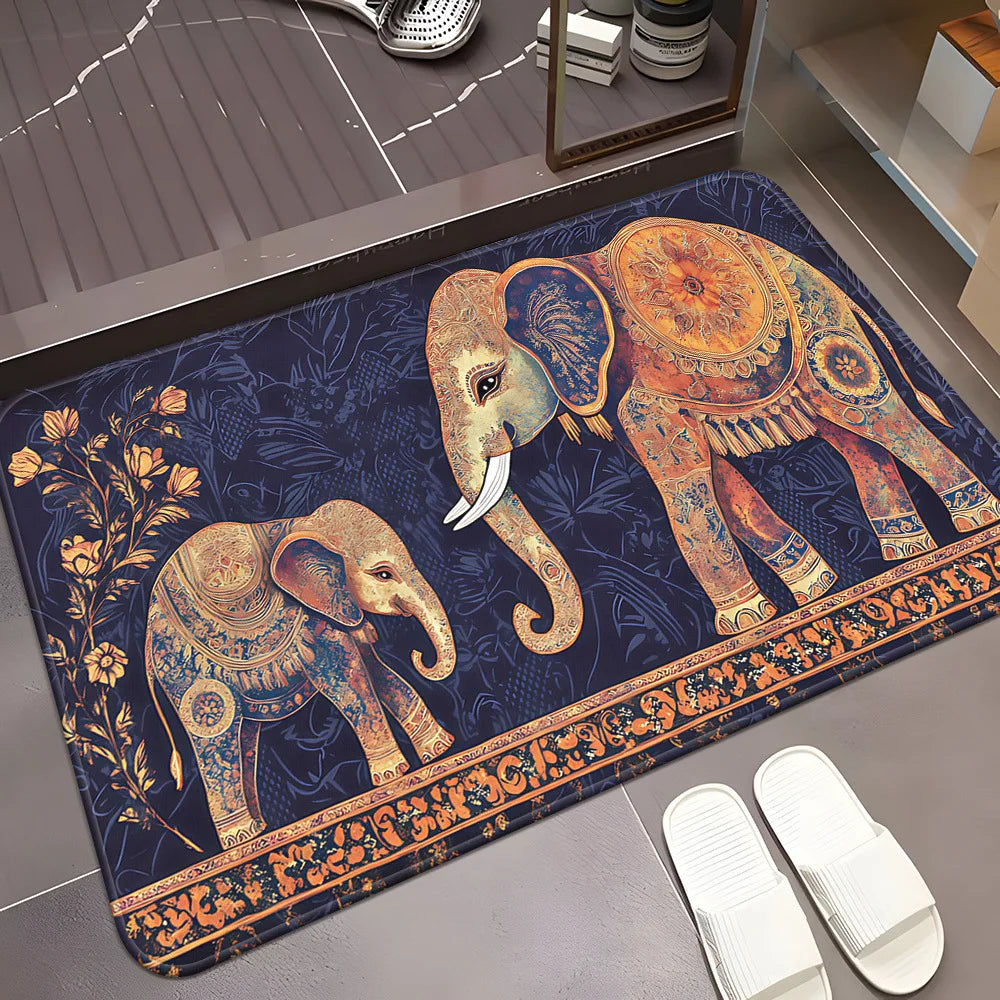 Vintage American Flag Elephant Mandala Doormat | Patriotic Rug