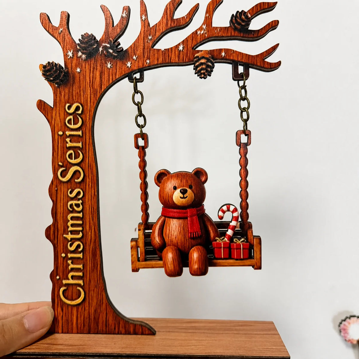 Wooden Santa Crescent Swing Christmas Tabletop Ornament