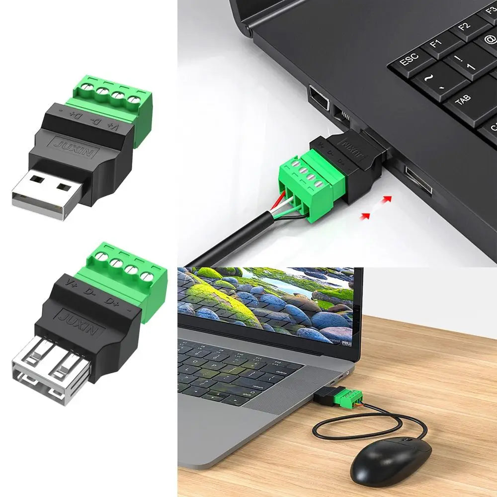 USB 2.0 Type A 4-Pin Screw Terminal Connector – No Solder