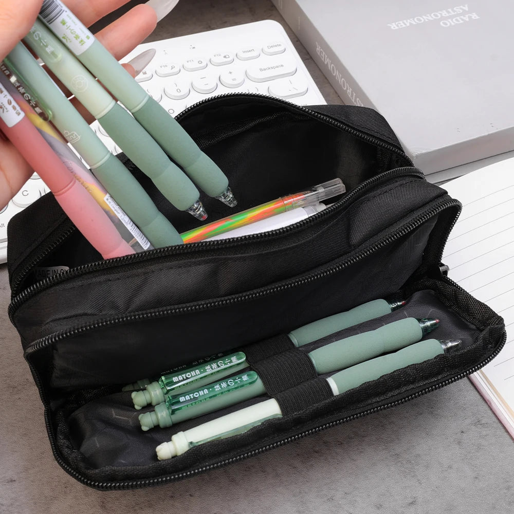 Large Capacity Black Fabric Pencil Case – Stationery Organizer
