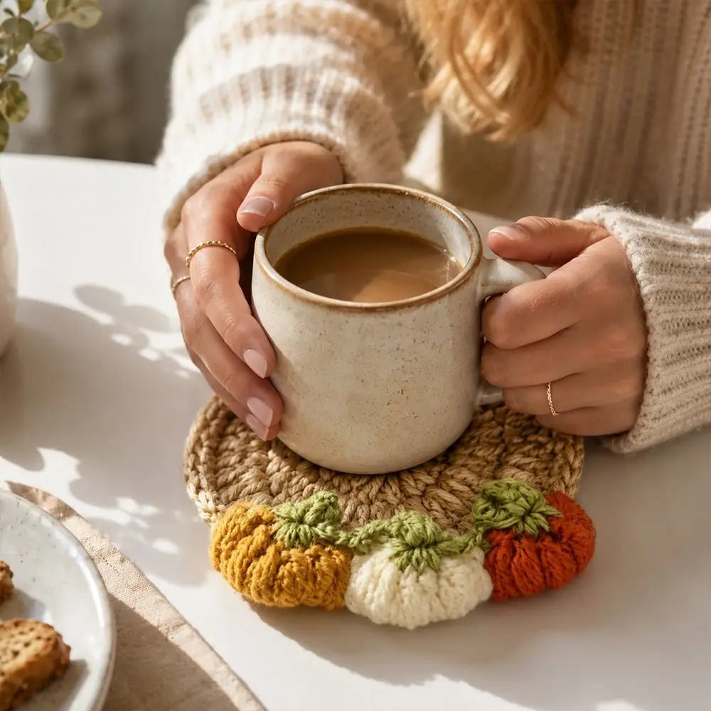 Handmade Crochet Animal Coaster – Knitted Cotton Drink Mat
