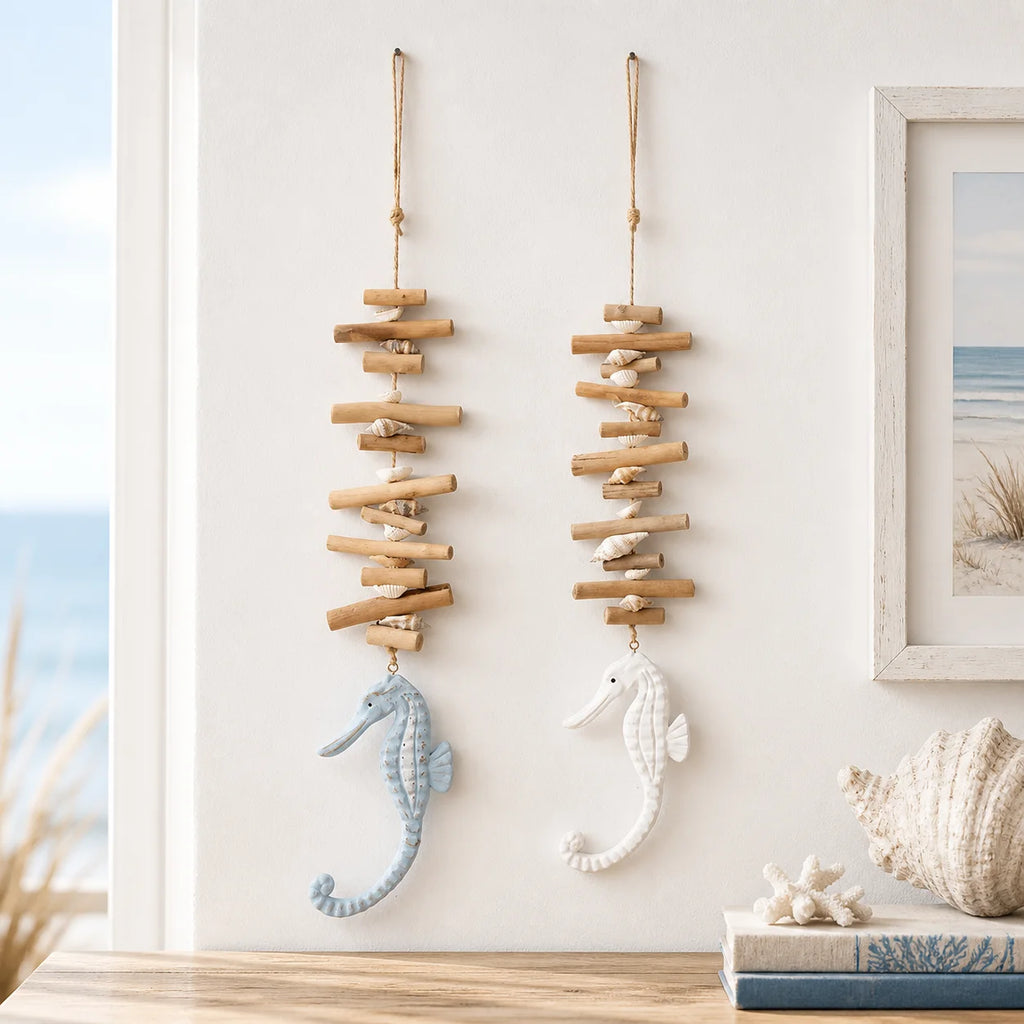 Coastal Seahorse Wall Hanging – Driftwood & Shell Nautical Decor