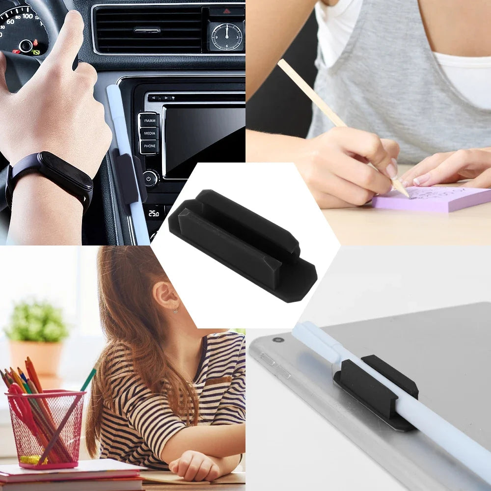 Self-Adhesive Silicone Pen Holder Clips for Desk & Laptop