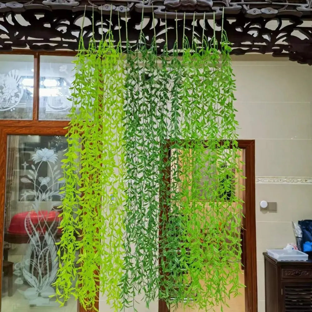 Artificial Rattan Hanging Vine – Green Leaf Wall Decor