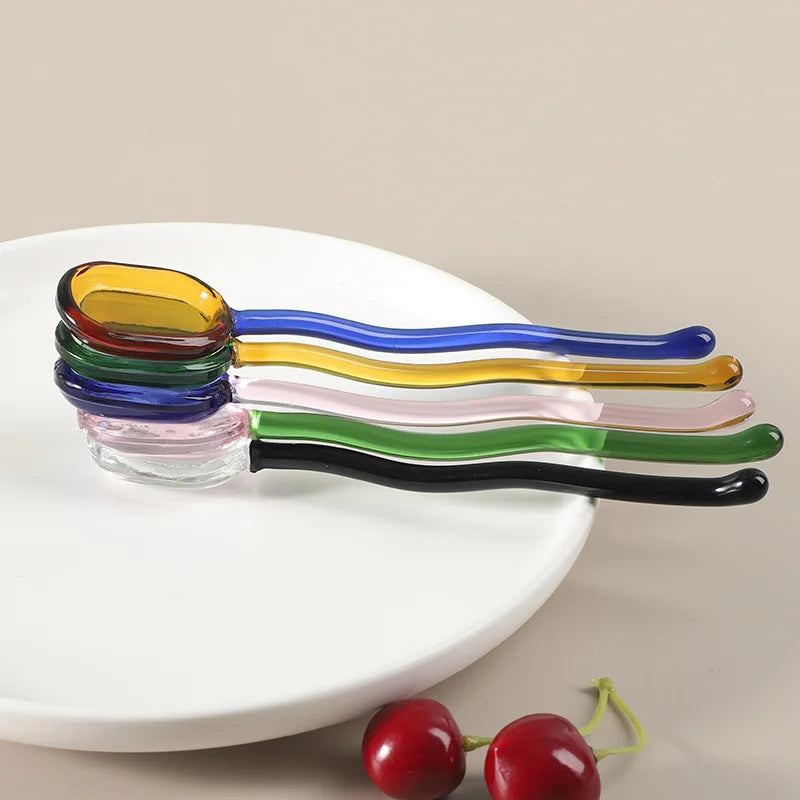 Colorful Glass Long Handle Dessert & Coffee Stirring Spoon