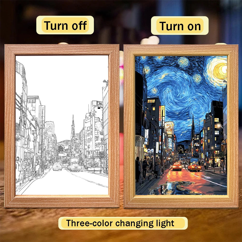 Van Gogh Starry Sky LED Light Painting – Wall Art Night Lamp