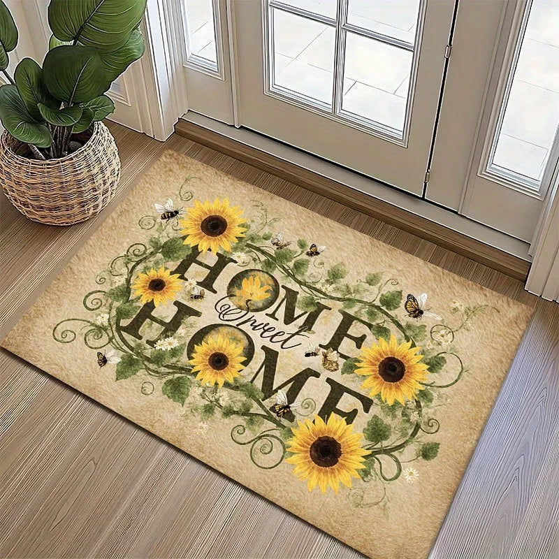 Vintage Sunflower Door Mat – Non-Slip Washable Welcome Rug