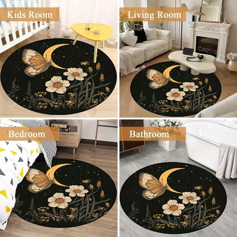 Easter Bunny Round Area Rug – Floral Rabbit Print Carpet