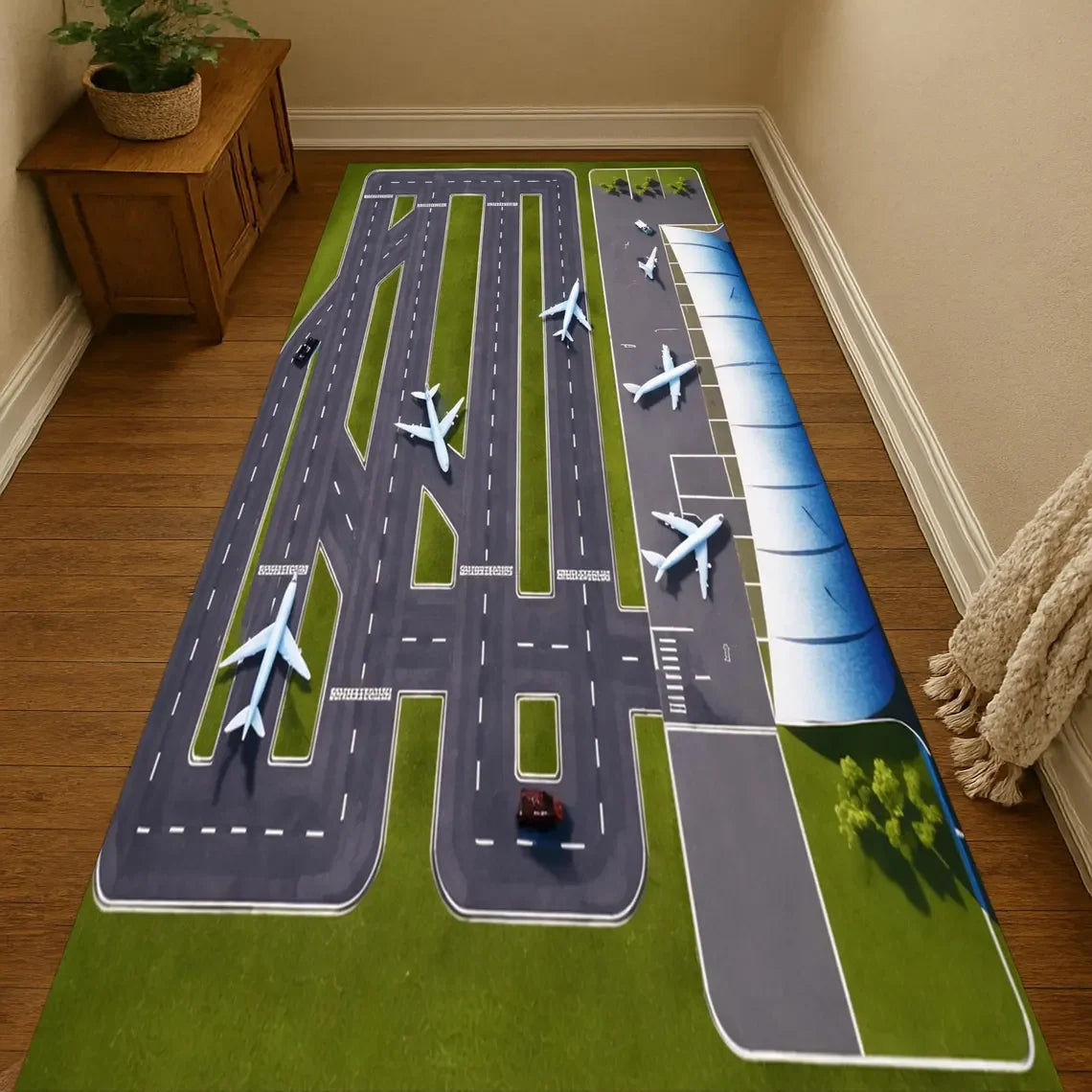 Kids Airport Runway Play Rug – Non-Slip Airplane Doormat