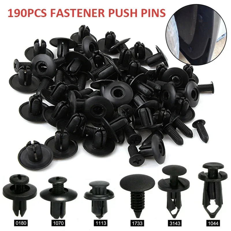 190-Piece Car Trim Fastener Set – 6 Sizes ABS Push Rivets