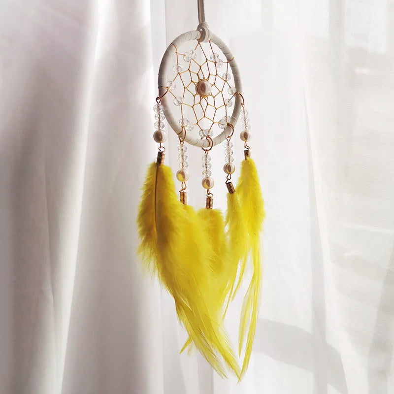 Boho Dream Catcher Ornament – Crystal Beads & Feathers Décor