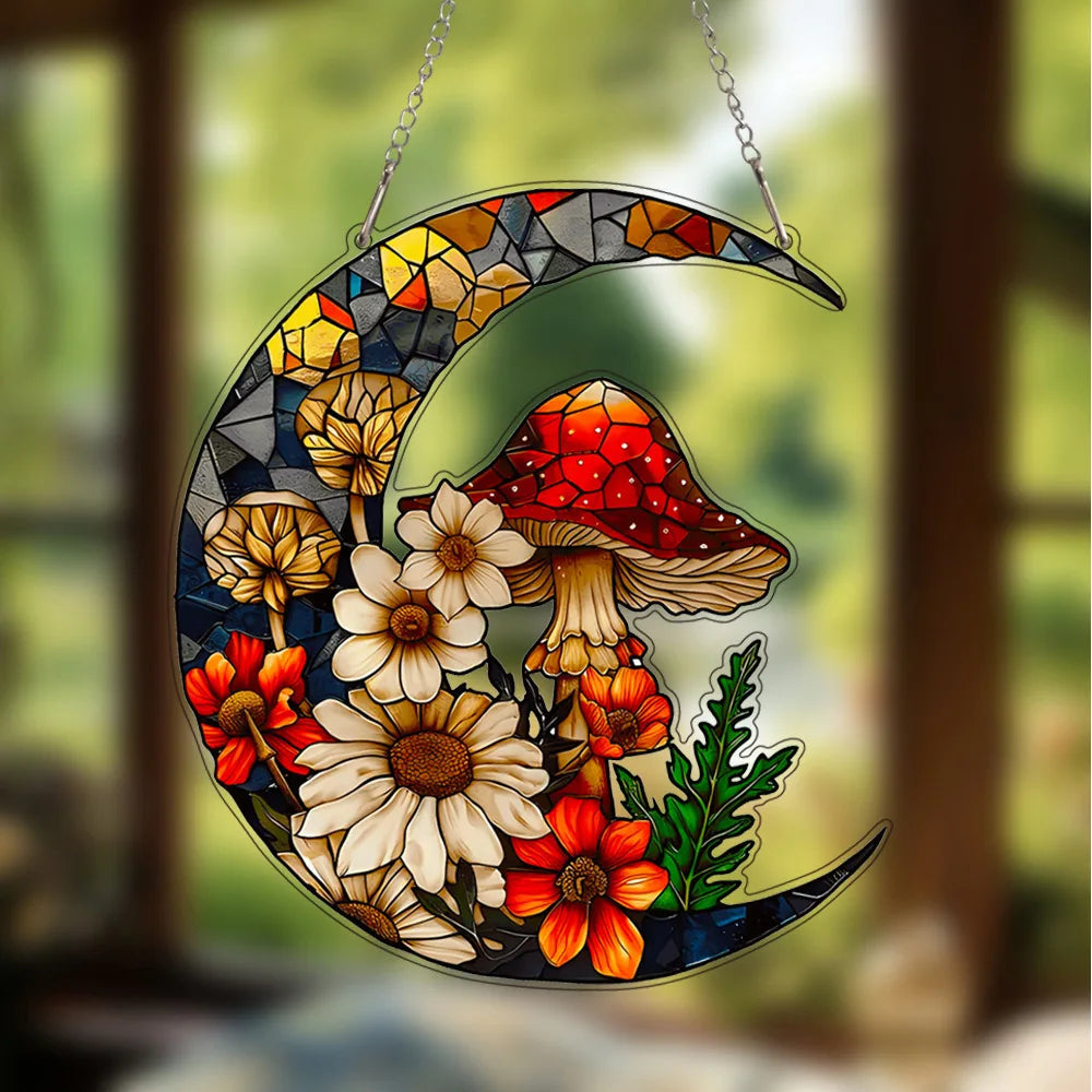 Moon Butterfly Mushroom Suncatcher – Colorful Acrylic Decor