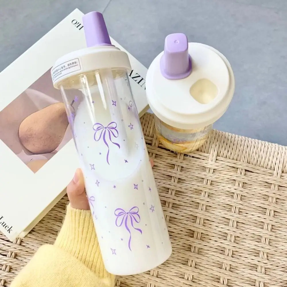 500ml Bowknot Straw Cup – Leak-Proof Plastic Water Bottle
