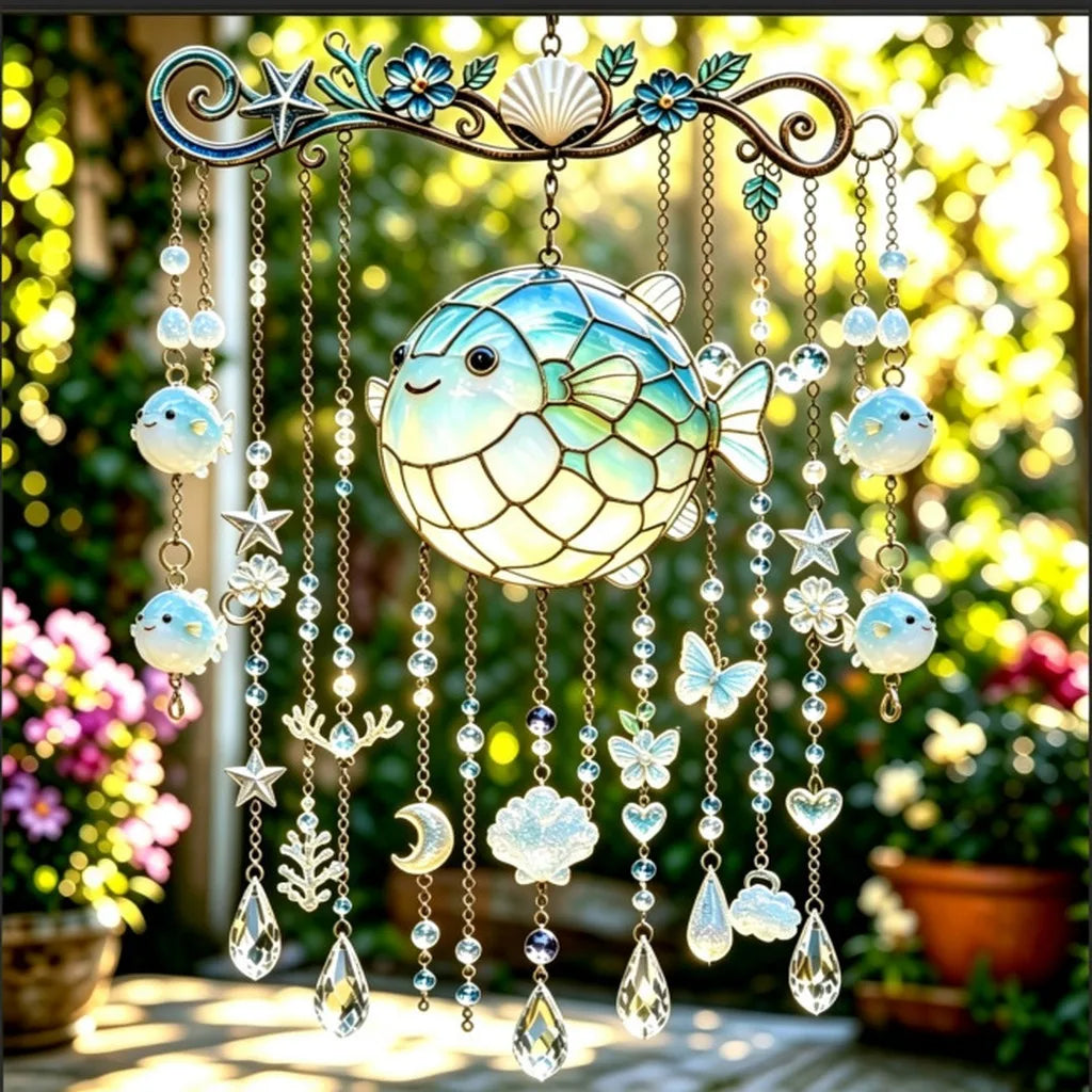 Ocean Sea Turtle Stained Glass Wind Chime – Acrylic Crystal