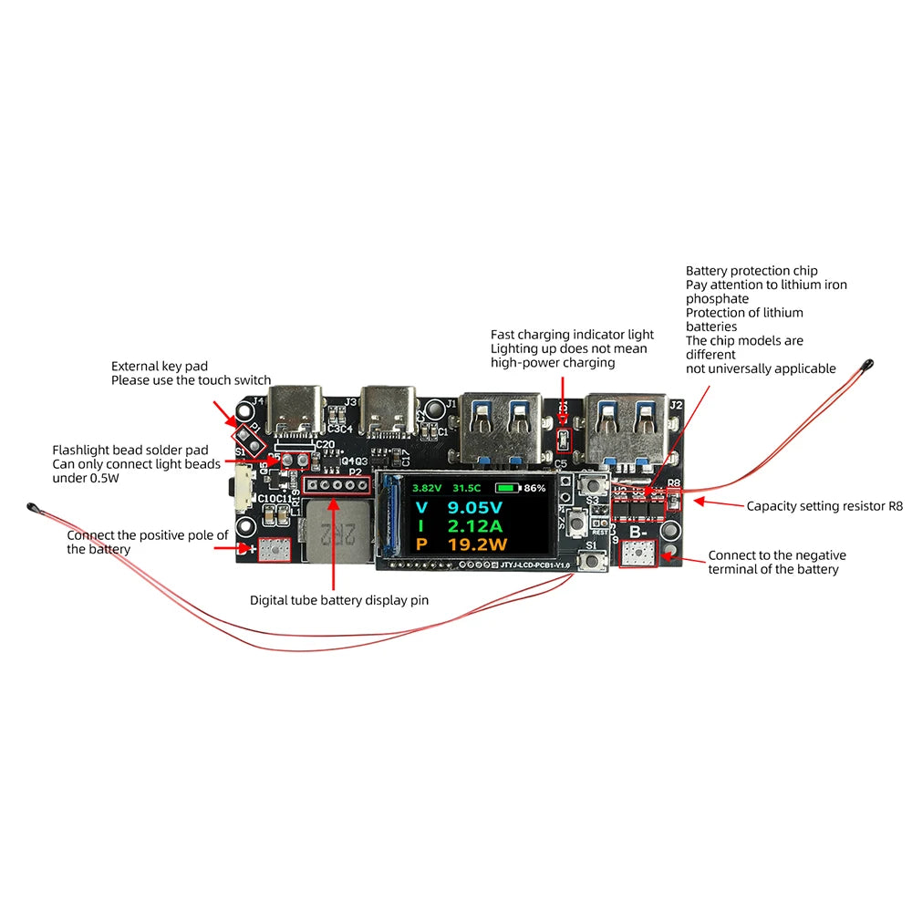 22.5W Power Bank Module – TFT Display & PD Fast Charging