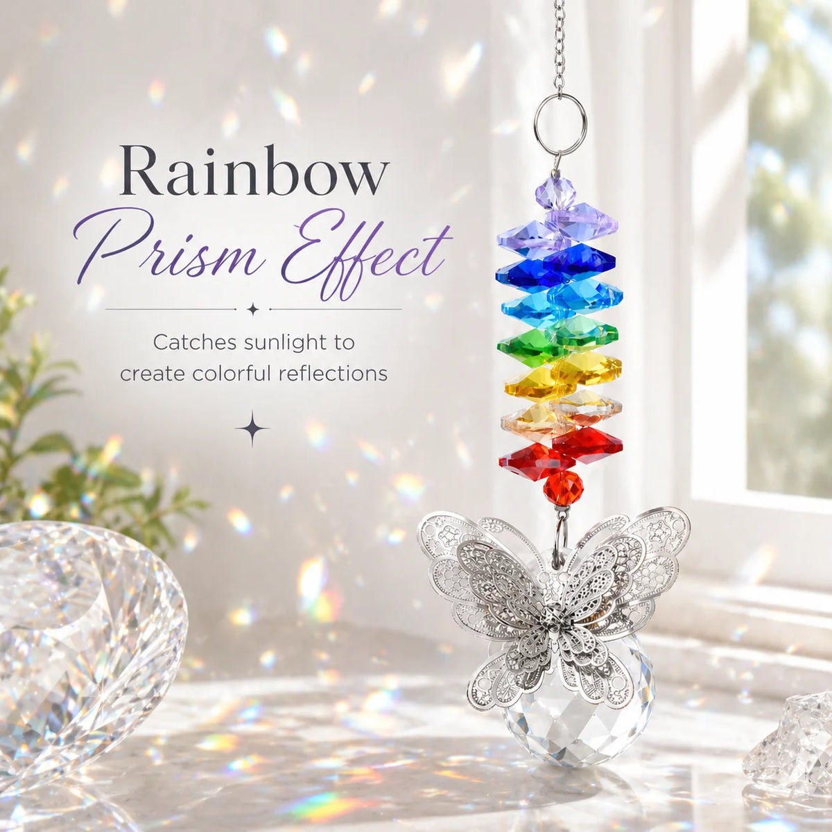 Crystal Butterfly Suncatcher – Rainbow Prism Window Pendant