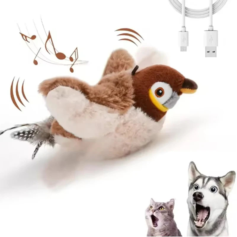 Flapping Shaky Bird Cat Toy – Plush Simulated Sparrow