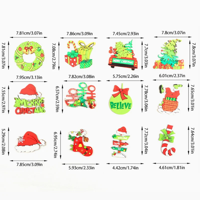 12-Pack Green Wooden Christmas Tree Pendants – Holiday Ornaments