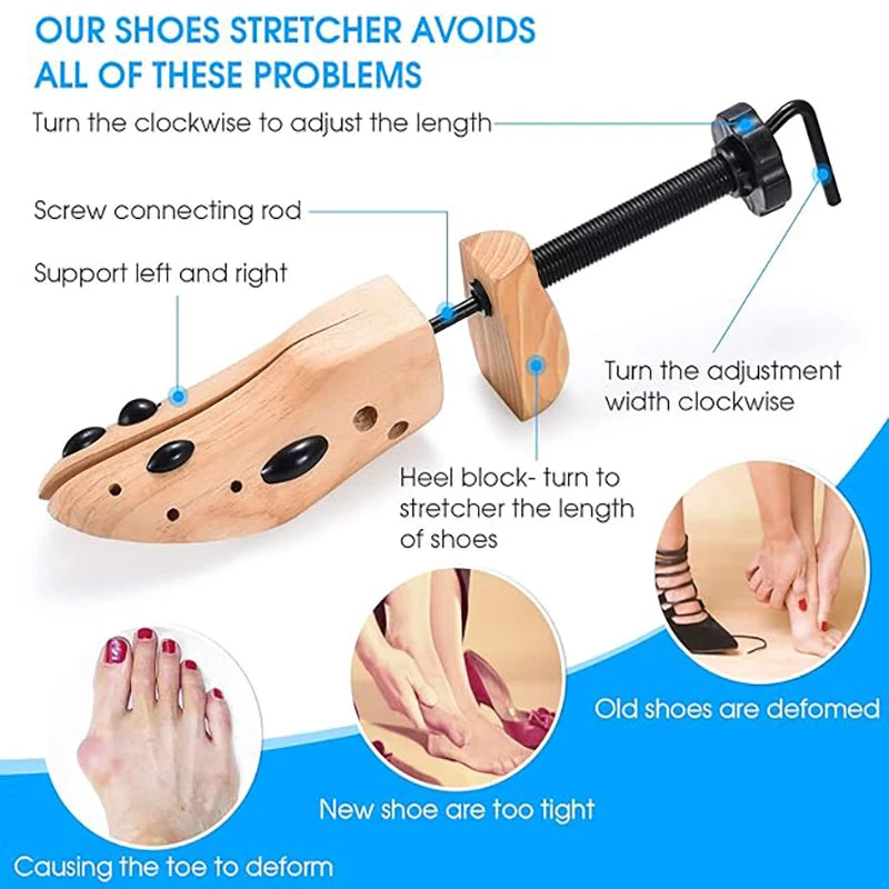 Wood Shoe Stretcher – Adjustable Width & Length for Men & Women