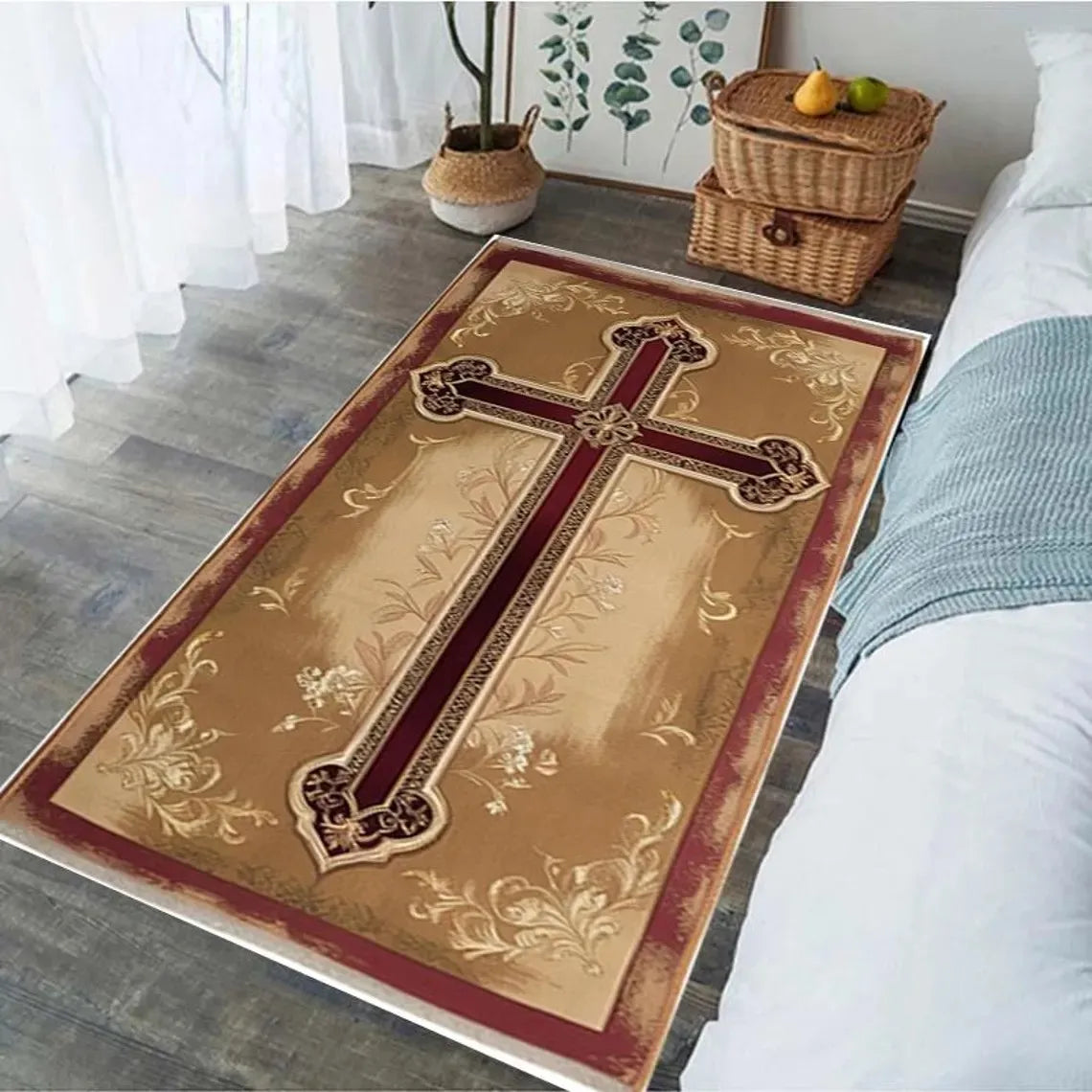 Orthodox Cross Prayer Rug | Greek Byzantine Design Mat