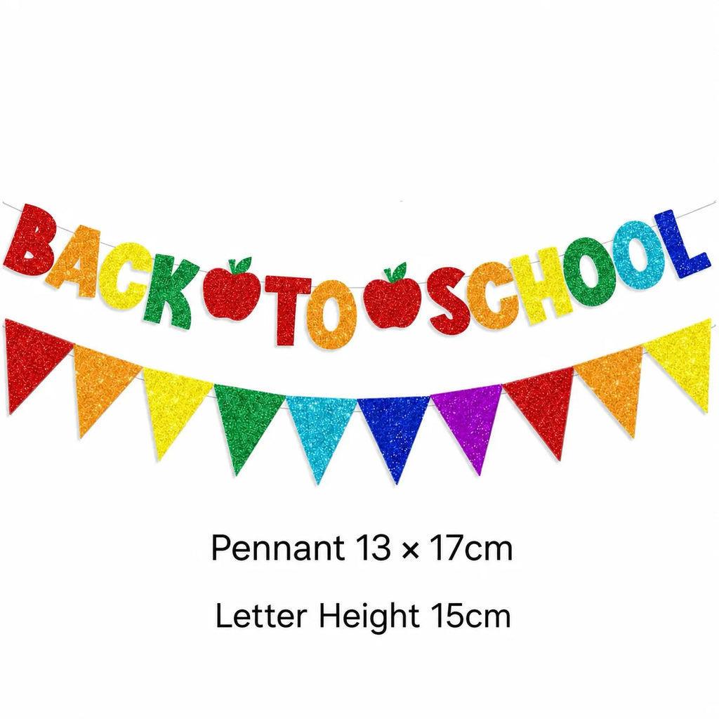 2-Pack Glitter Back to School Banner & Triangle Bunting Set