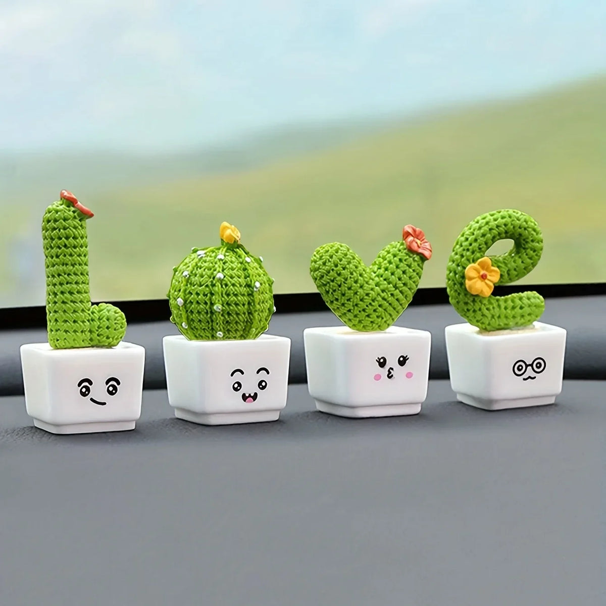 Resin Succulent Cactus Mini Plant Set of 4 – Home & Car Decor